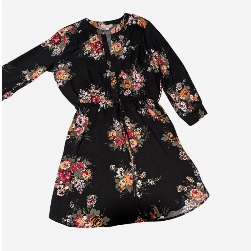 LOFT Black Floral Long Sleeve Casual Dress - Picture 1 of 7